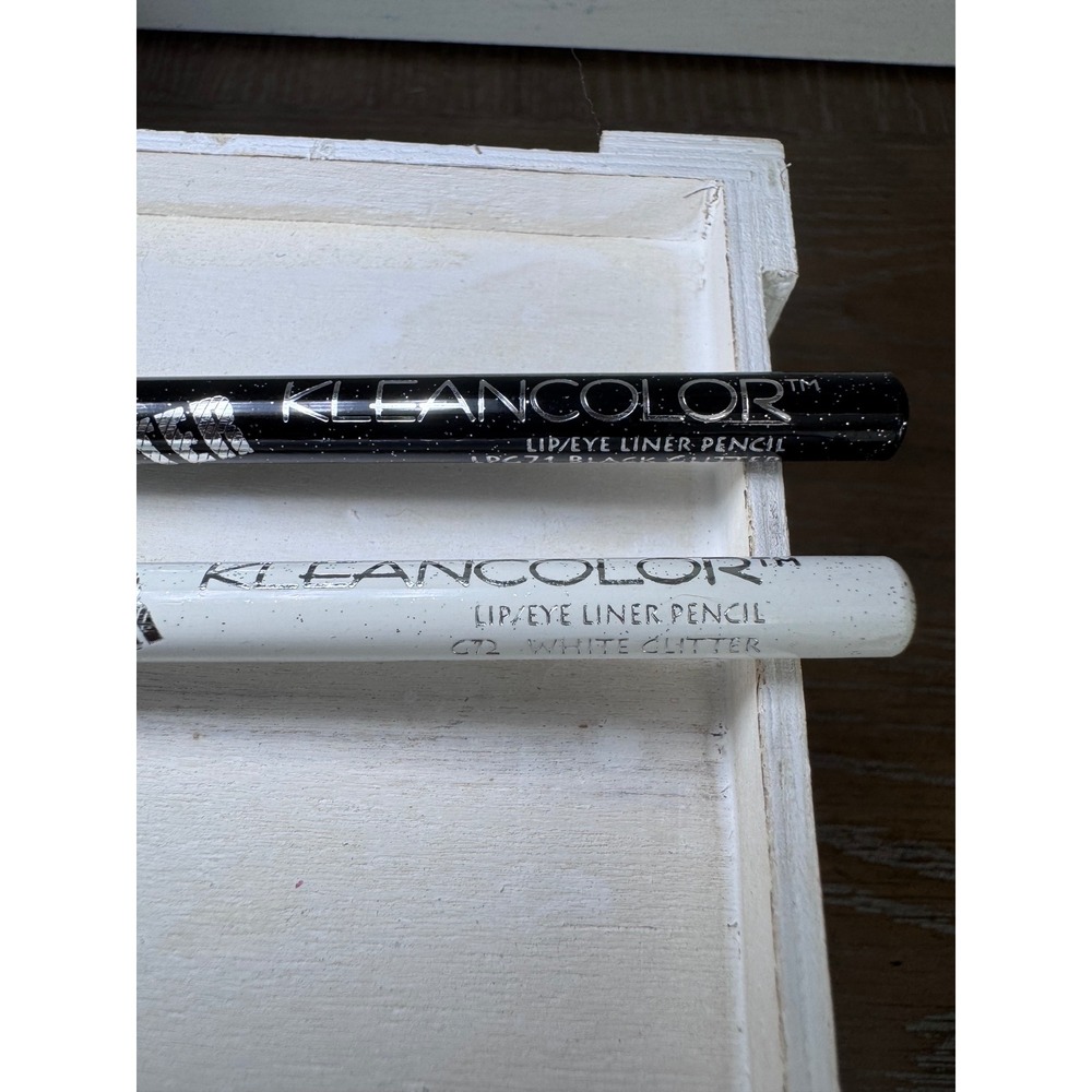KleanColor Lip/Eye Liner Pencil Set Black Glitter White Glitter Sharpener Cap - Picture 3 of 5